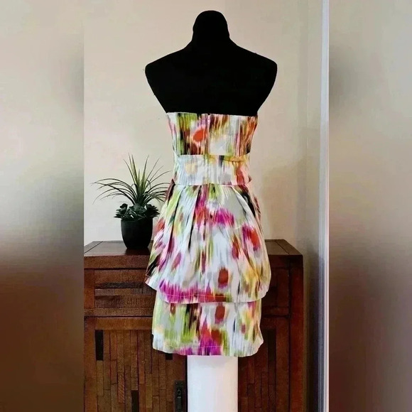 ❤️ Women's Strapless Mini Dress - Poet Mulitcolour Short Dress - Size 7 - Picture 3 of 13